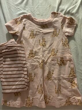 Hanna Andersson Pale Pink Cat Print Pajama Set with Tan Accents